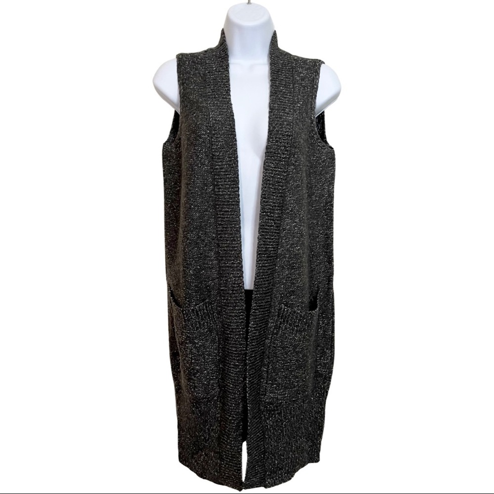 H&M Long Open Sleeveless Cardigan Sweater With Patch Pockets